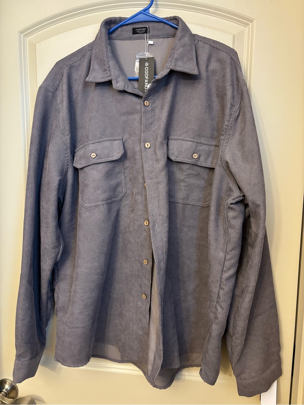 CooFandy Men's Corduroy Button-Down Shirt - Slate Gray Size XL